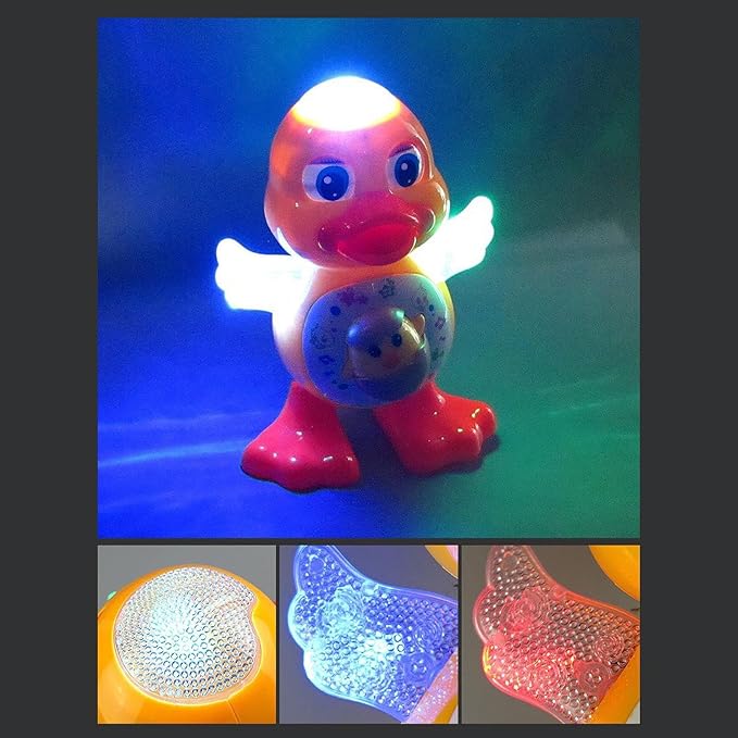 Duck Toy for, Dancing Yellow Duck, Battery-Operated Cartoon Animal with LED Light, for Early Crawling Practice Stroller Floor Exploration Playtime Home Car Seat
