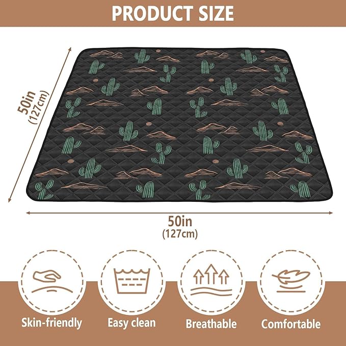 Baby Play Mat Cactus Plant and Mountain Black 50 x 50 Playpen Mat Baby Play Mats for Floor Play Gym Crawling Mat Non-Slip Cushioned Baby Playmat for Infants, Babies, Toddlers