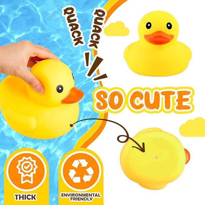 Deekin 12 Pcs Large Yellow Rubber Ducks Bulk Large Duck Squeak Rubber Bathtub Floating Bath for Birthday Party Decoration Gift Swimming Pool (7 Inch)