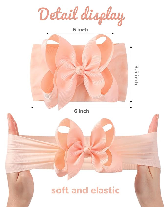 doboi 6PCS Baby Girl Bows Baby Headbands Ribbon Bow Nylon Headbands Hair Accessories Big Baby Bows for Baby Girls Infant Newborn Toddler-BROWN