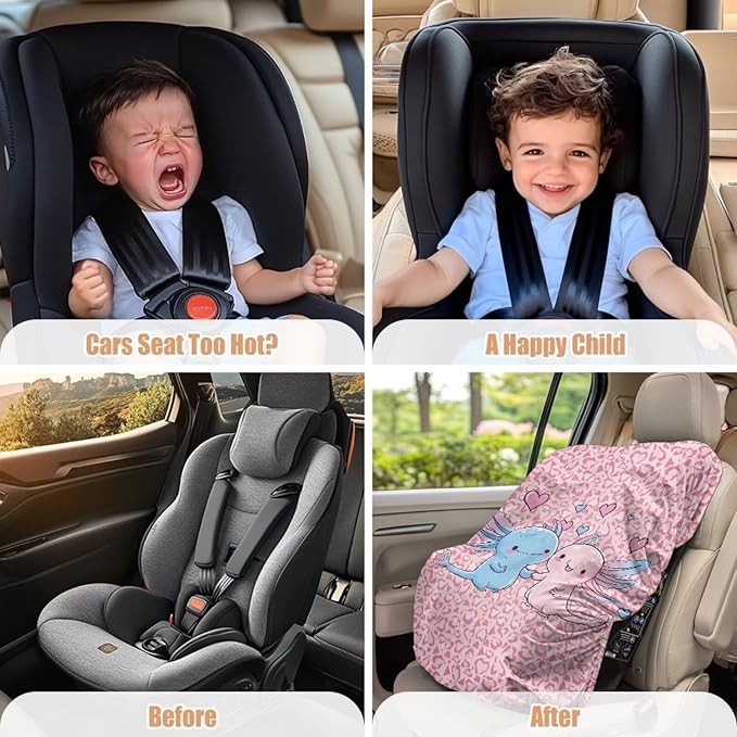Baby Car Seat Cover, Axolotl Car Seat Sunshade Covers to Protect Your Child Safety, Protector Keeps Baby Infant Toddler Cool - Pink Leopard Carseat Shade Reflector UV Ray Helpers