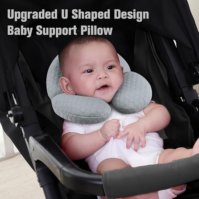 KAKIBLIN Baby Travel Pillow, Upgraded Baby Neck Pillows for Car Seat, Infant Neck Support Pillow for Head and Neck, Newborn Head Support for Car Seat, Stroller, Pushchair (Grey)