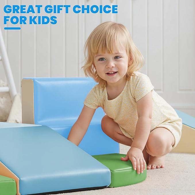 Hoohtoot PU Leather Foam Blocks for Toddlers: 6-Piece Indoor Climbing Play Set - Soft Climbing and Sliding Blocks - Baby Learning Gym - Toddler Activity Structure for Preschool