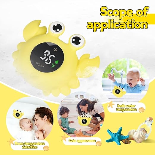 Crab Baby Bath Thermometer Toy - Digital Floating Water Thermometer with LED Display, Color Temperature Alerts & Safe Bath Sensor for Newborn, Infant Bathtub Essentials