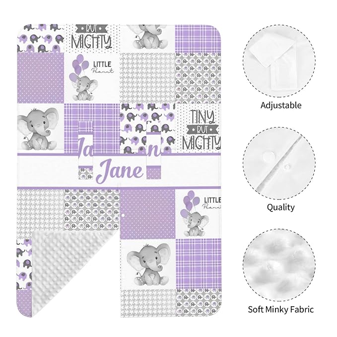 Personalized Minky Car Seat Canopy for Girl Boy, Custom Name Stroller Car Seat Covers Cover for Infant Newborn Shower Gift, Nursing Opening Carseat Cover for Breastfeeding, Elephant Purple