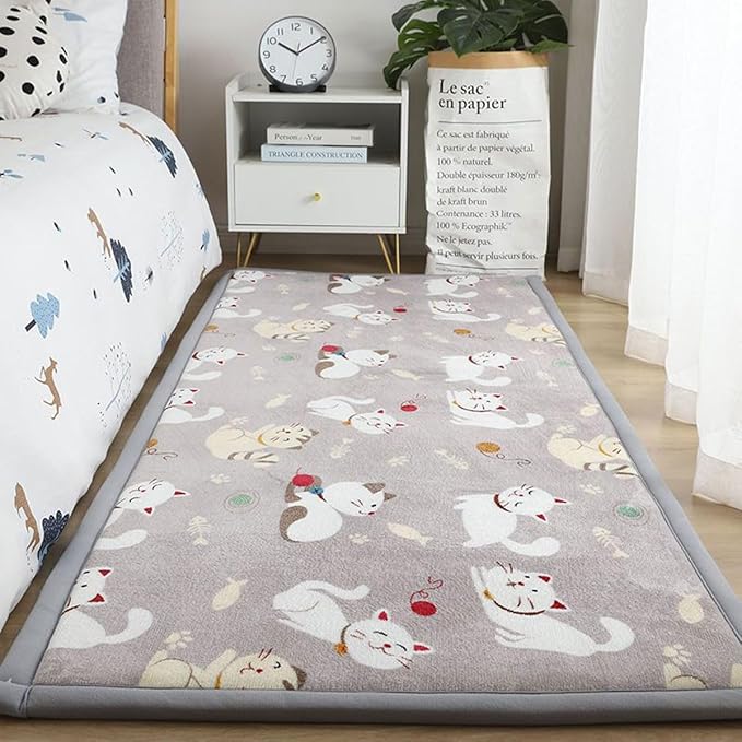 Play Crawling mat for Nursery Baby, Extra Soft Activity Floor Mat for Kids Playroom Bedroom- Happy Kitten on Gray background-80 * 200cm