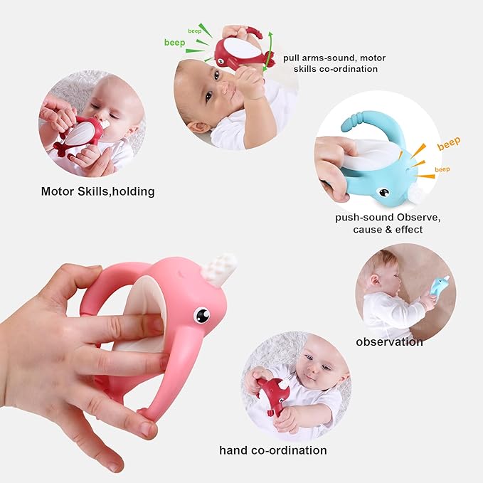 Best Baby Toy for 4Months Baby, Baby Teething Toys for 3-6 6-12 Months, Teething Relief Toys, Food Grade Silicone Montessori Baby Teether Toy for 3-6months, Sensory Toys for Teething Babies, Purple