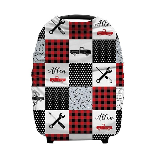 Personalized Mechanic and Truck Baby Car Seat Covers with Name, Custom Nursing Cover Breastfeeding for Babies, Carseat Canopy for Boys, Infant Stroller Cover, Breathable Carseats Cover