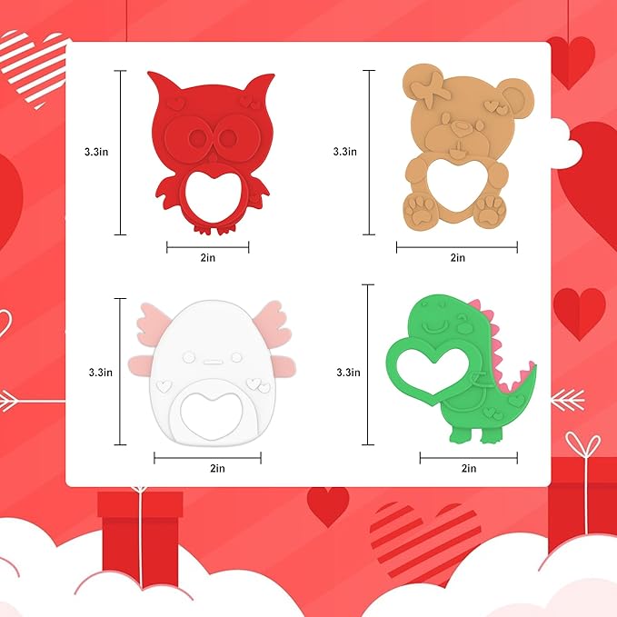 Seeiuua Valentines Teething Toys, Soft Silicone Baby Soothing Teether, Chew Toys, Baby Valentines Gifts, Birthday Gifts for Baby Teether Toy