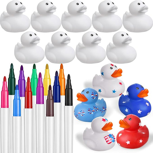 Jerify 72 Pcs 2 Inch White Blank Rubber Ducks for Kids DIY St. Patrick's Day Creative Rubber Ducks with Pens of 12 Colors for Pool Bathtub Float Cute Easter Classroom Crafts Birthday Party Favors
