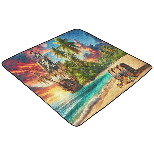 Tropic Pirate Ship Baby Play Mat for Floor, 50 x 50 Inch Soft Crawling Mat for Playpen, Waterproof Foldable Foam Baby Play Mats for Infants, Babies, Toddlers