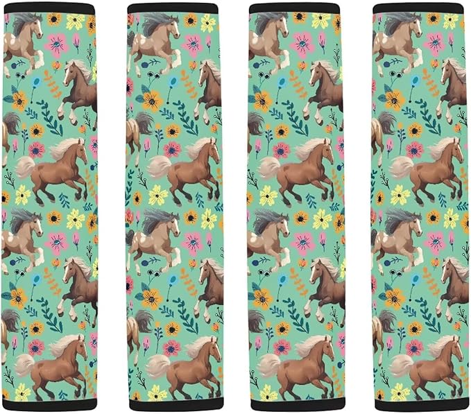 FOR U DESIGNS 2 Pcs Seat Belt Cover for Kids Adults Car Seat Strap Cover Horse & Floral Print Universal Shoulder Strap Protector Fit for SUV Sedan Truck