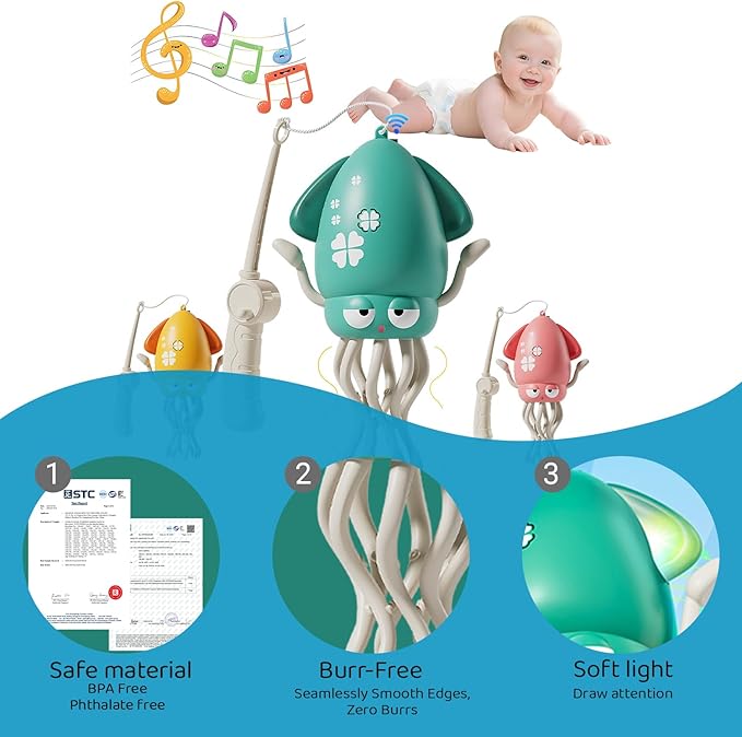 Electric Crawling Dancing Octopus Toy for Walking Baby Boy Girl 0-6 6-12 12-18 Months, Infant Tummy Time Musical Magic Dancing Squid Toy for 3 4 5 6 7 8 9 10 11 12 Toddler 1st Birthday Gift