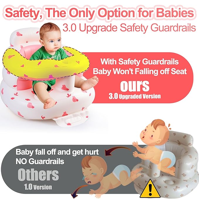 Upgraded Inflatable Baby Seat with Safety Guardrails, Thicker Sit Me Up Floor Seat for Baby Chair Sit Me Up, Blow Up Baby Chair Built in Air Pump for Babies 3-36 mth