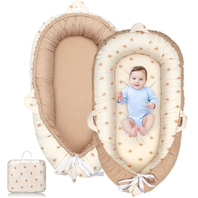 Baby Lounger - Infant Lounger for Newborn 0-24 Months, Ultra Soft Breathable Infant Floor Seat, Portable Babies Lounger for Baby Girls& Boys, Newborn Gifts（Khaki）