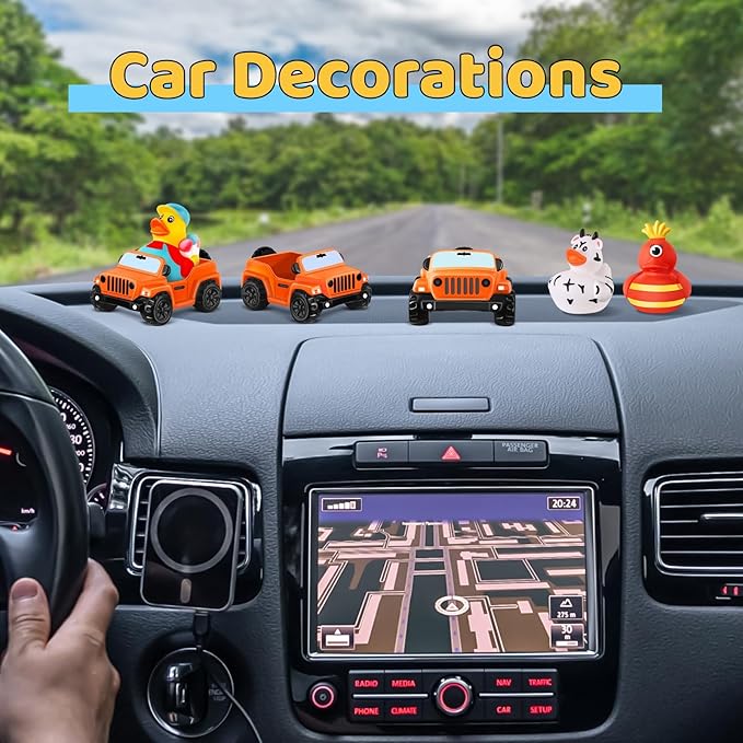 3.5 Inch Orange Car Toy Match Most 2 in Rubber Ducks, Ducks for Jeeps, Vehicle Toys for Car Dashboard Decorations Accessory Rubber Duck Collection, Easter Basket Stuffers for Kids Party Favors