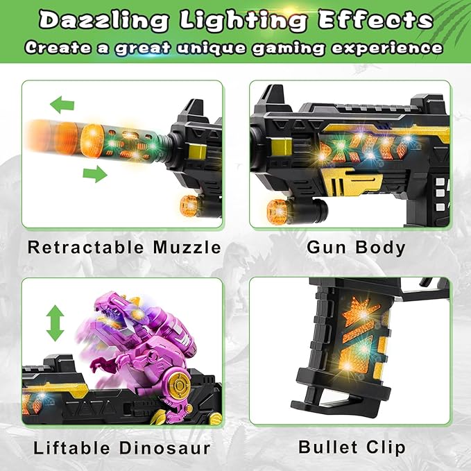 DaoDaoZhu Dinosaur Light Up Toy Gun with Sound Effects, Noise-Making Gun Toys for Kids Indoor/Outdoor Play & Halloween Costume, Birthday Christmas Dinosaur Gifts for 3 4 5 6 7 Year Old Boys Toddlers