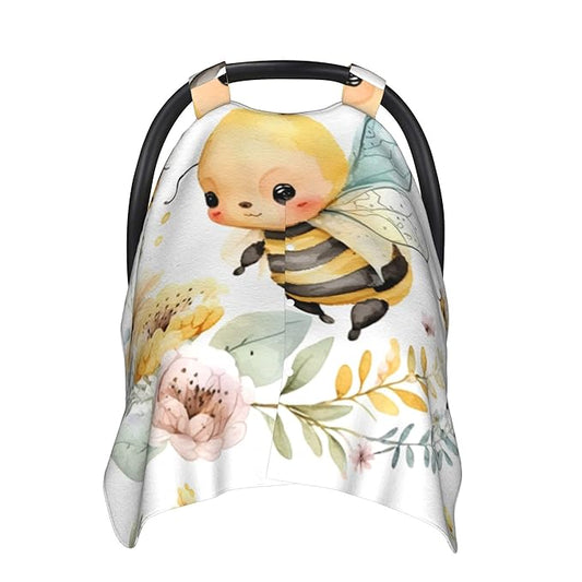 Personalized Winter Carseat Cover for Baby Custom Name Car Seat Canopy for Newborn Baby Boys Girls 2 in 1 Mom Nursing Breastfeeding Covers Bee Minky Baby Carrier Stroller Covers