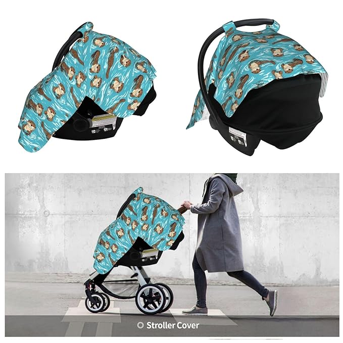Ocean Adorable Otters Baby Car Seat Canopy Nursing Cover for Newborn Car Seat Breastfeeding Covers Blanket Newborn Shower Gift