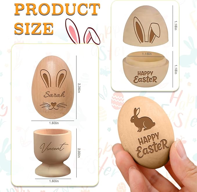 Custom Musical Easter Egg Shaker 2026, Hollow Fillable Wooden Easter Basket Stuffer, Personalized First Easter Gift for Boys Girls, Easter Home Decor (Hollow Fillable Egg)