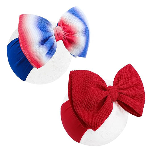 4th of July Newborn Hair Accessories: Toddler Bows, Infant Cheer Bows, Head Wraps, Red Headband - Gifts for Baby Girls