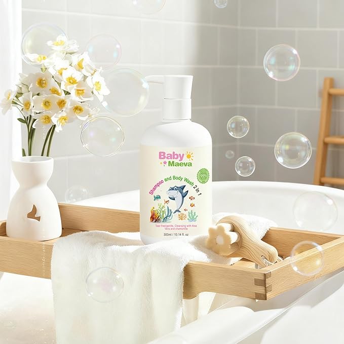 2-in-1 Shampoo and Body Wash for Babies and Kids of all Ages, Vegan, Tear Free, Hair and Body Cleanser, Dermatologically Tested | 10.4 Fl Oz | 300 ml