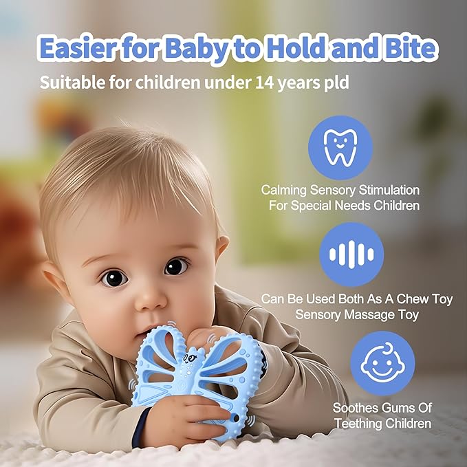 Vibrating Sensory Chew Toy for Autistic Children - USB Fast Charging, 10-Speed Vibration Baby teether, Rechargeable Teether for Babies 18 Months, Autism Sensory Toys & Calming Chew Toys (Blue)