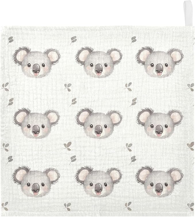 vvfelixl Cartoon Simple Koala Bear Baby Burp Cloths Baby Muslin Washcloths for Boys Girls Cotton Babys Face Towel for Newborn Infants Soft and Absorbent 11.8 X 11.8 in, 5 Pack