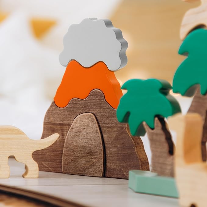 Personalized Colored Wooden Car Play Set with Dinosaur Theme – Custom Toddler Sensory Toys, Unique Birthday and Baptism Gifts for Boys, Nursery Room Decor, Baby Shower Gifts