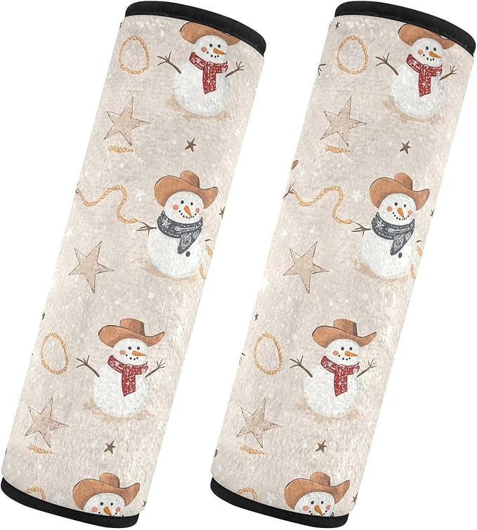 CHIFIGNO 2 Pack Seat Belt Covers Cute Snowmen Cowboy Hats Car Seatbelt Covers Cute Shoulder Pads Car Accessories Protect Your Neck and Shoulder