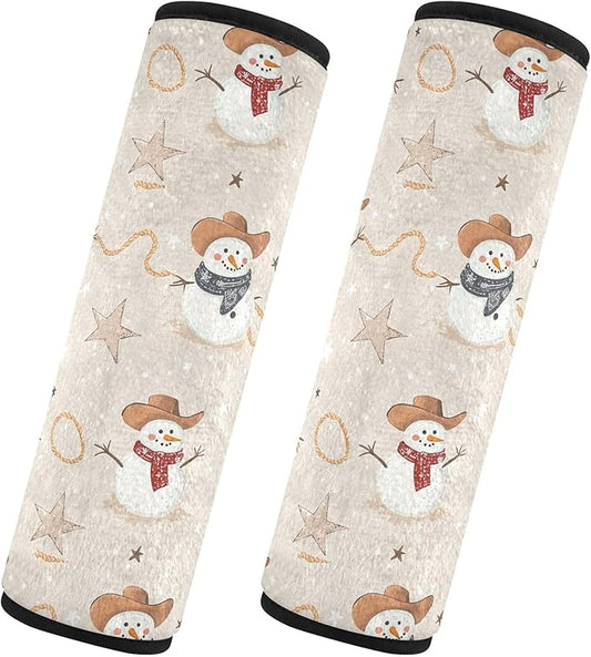 CHIFIGNO 2 Pack Seat Belt Covers Cute Snowmen Cowboy Hats Car Seatbelt Covers Cute Shoulder Pads Car Accessories Protect Your Neck and Shoulder