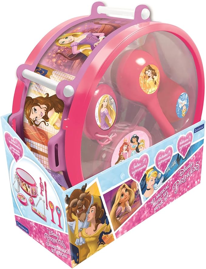 Lexibook Disney Princess, Cinderella, Belle - Set of 7 music instruments (Drum, Maracas, Castanet, Harmonica, Recorder, Trumpet, Tambourine), Musical Toy, Convenient game to carry, pink/purple, K360DP