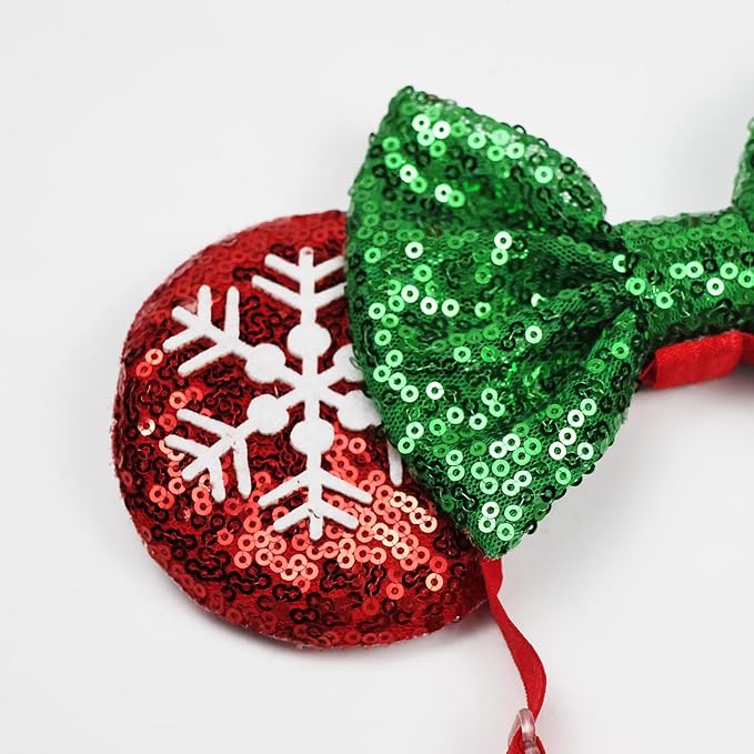 Christmas Red&Green Bow Adjustable Mouse Ears Headband, Elastic Hair Bow Hairband for Infant Toddlers Teens Baby Girls