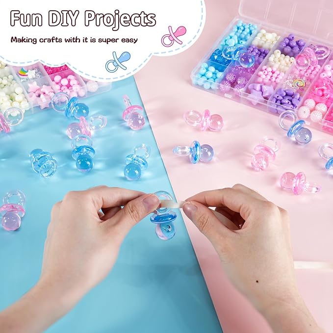 36 Acrylic Pacifiers for Baby Shower Game Boy and Girl, 1.75 Inch Cute Baby Shower Pacifiers for Baby Shower Decoration DIY, Gender Reveal Party Table Scatter, Baby Shower Favors (Blue&Pink)