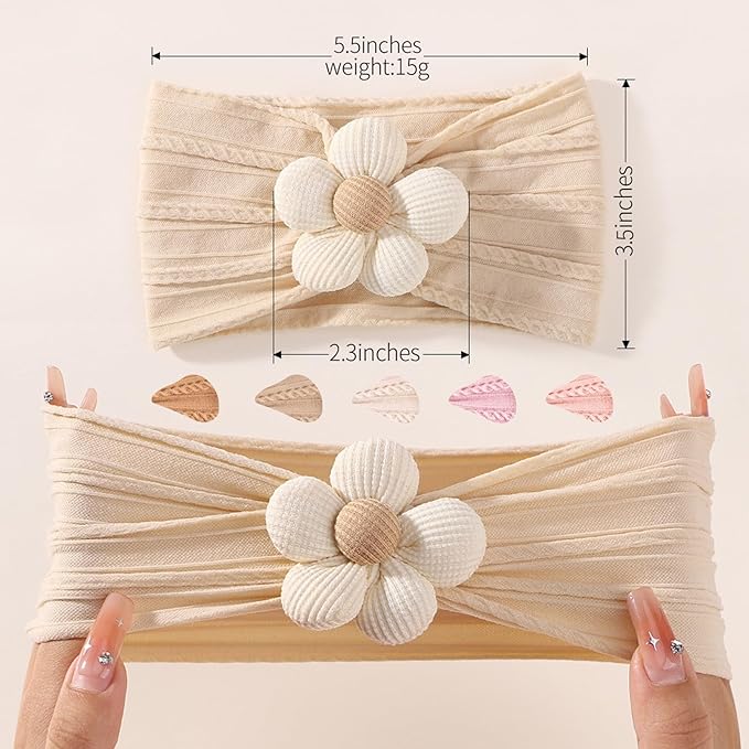 WillingTee 5 Pcs Baby Flower Headbands Baby Girls Nylon Headbands Soft Hairbands Hair Accessories for Newborn Infant Toddler Kids