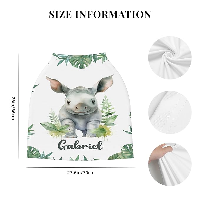 Personalized Car Seat Covers for Babies with Name – Multi-use Breastfeeding Cover Custom Rhinoceros Carseat Canopy Cover, Infant Stroller Covers for Boys and Girls