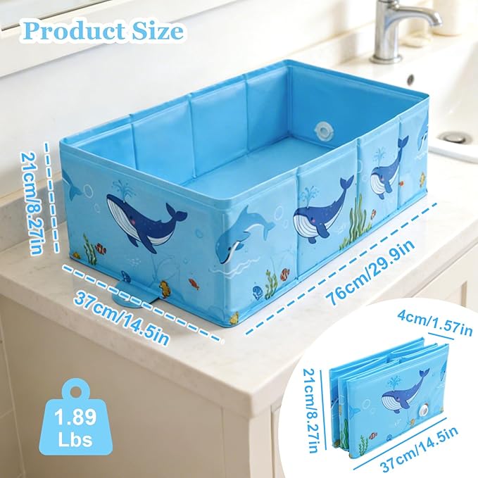 AirSwim Collapsible Baby Bathtub, Foldable Bathtub with a Drain Plug for 6M-4Y Infant Toddler, Space Saving Portable Baby Bath Tub for Travel, Quick Drain and Easy to Clean, No Assembly Required, Blue