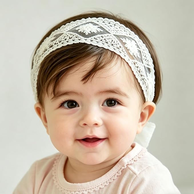 Baby Girls Hairband Soft White Bow Lace Headband Elastic Floral Hairbands Hair Accessory for Newborn Infant Toddler