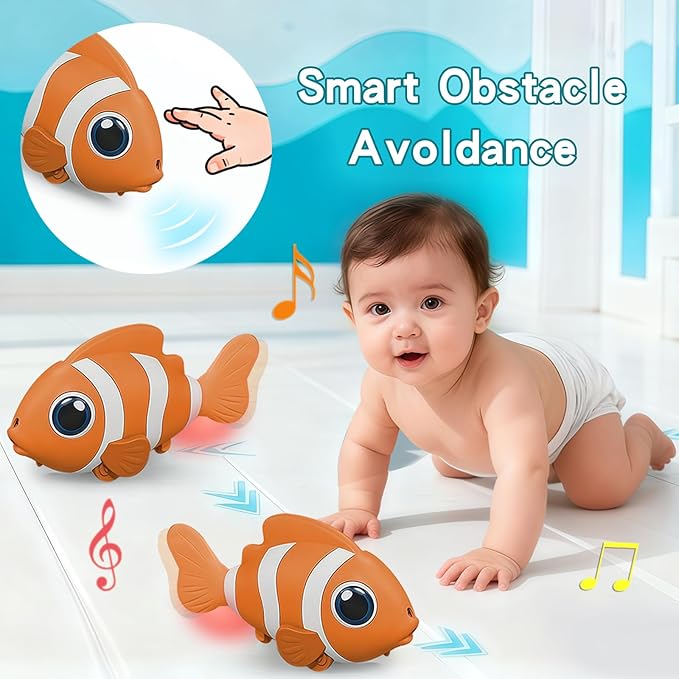 Gzsbaby Musical Baby Toy -Crawling Toy Sensory Tummy Time Toys for Boy Girl, Light-up Walking Dancing Moving Toys Learning Development Infant Toddler Birthday Gifts (Orange)