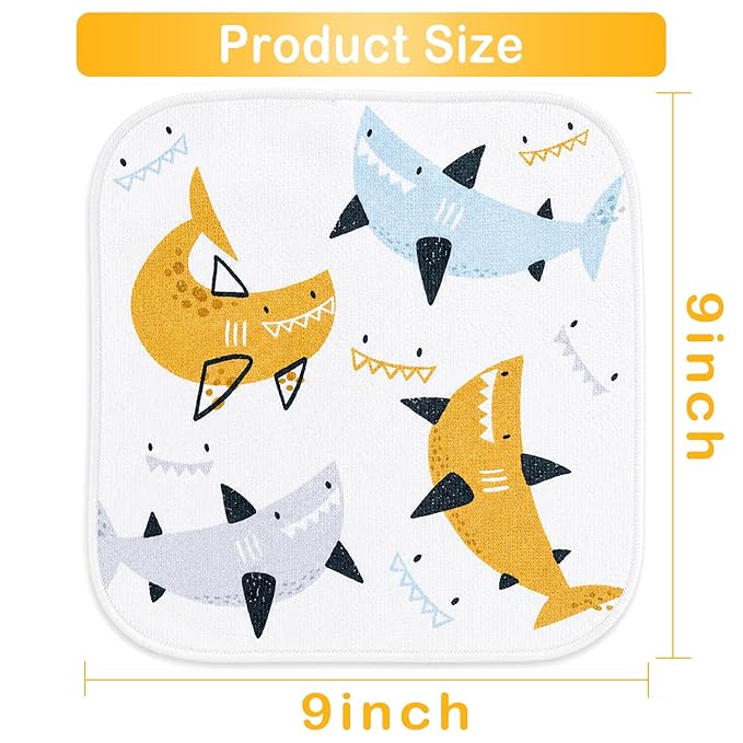 Baby Washcloths, 24Pack Baby Wash Cloths Extra Soft & Ultra Absorbent, Baby Towels and Washcloths Face Towels for Unisex Boys Girls Body, Washclothes Gentle on Sensitive Skin, 9x9 Shark
