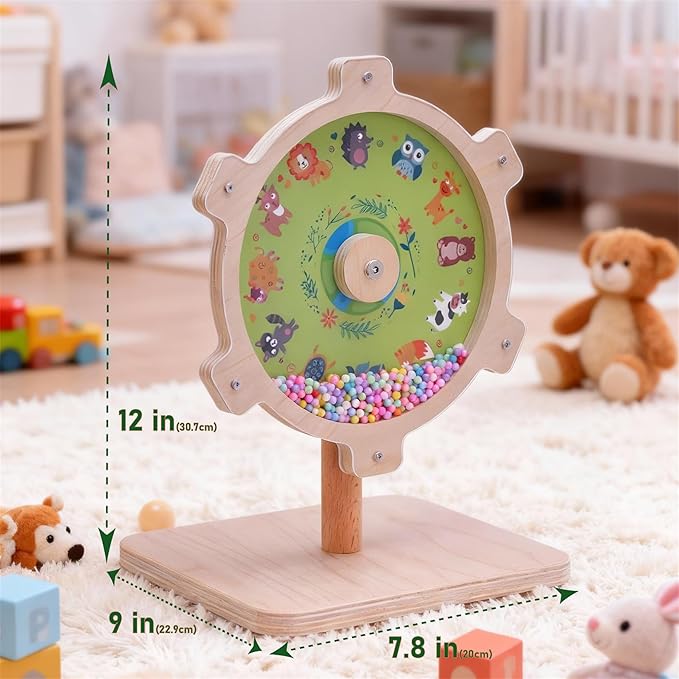 Spinning Activity Drum Toy with Sound, Montessori Wooden Sensory Toy for Babies, Perfect Birthday & Party Gift for 6-18 Months+