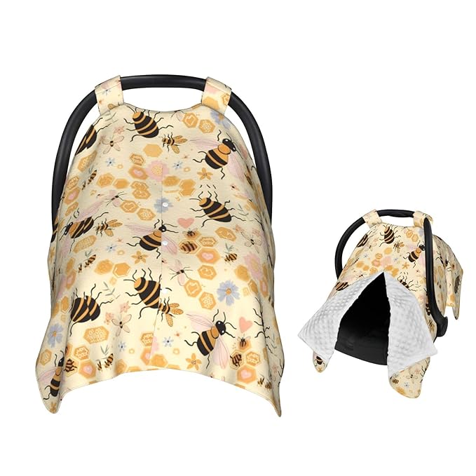 Sweet Honey Cute Bees Baby Car Seat Canopy Nursing for Breastfeeding Multi-Use Infant Stretchy Carrier Carseat Winter Cover for Newborn Girls Boys