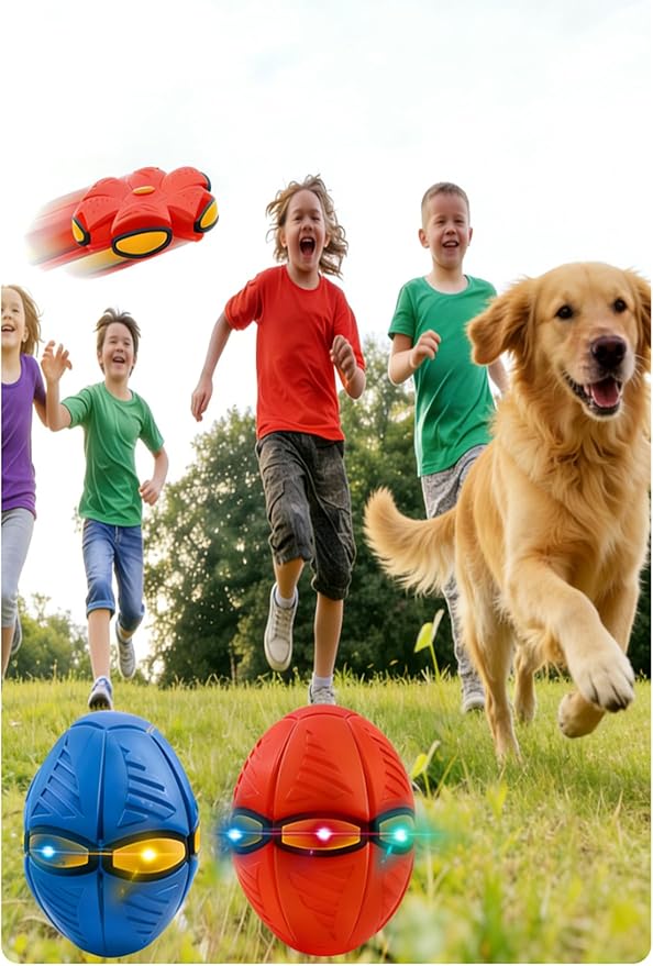 Magic Deformation Ball, Kids Bouncy Ball, Interactive Flying Saucer Pop-Up Toy, Parent-Child Interactive Red Bounce Ball, Collapsible Delay Frisbee Disc Toy with 6 Lights