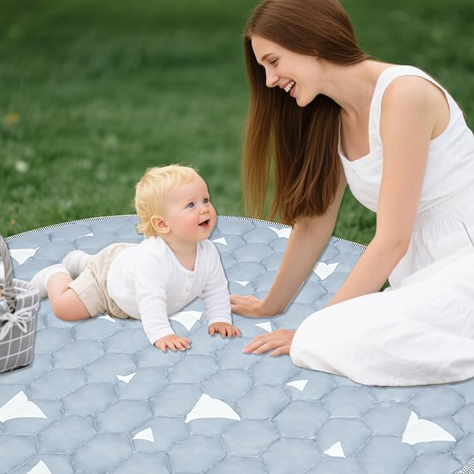 Baby Mat for Floor, Gentle Monster 40x40 Cushioning Padded Round Baby Playpen Mat, Non-Slip and Machine Washable Crawling Mat for Infants, Babies, Toddlers to Play and Learn Sky Design