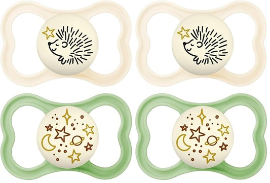 MAM Supreme Night Baby Pacifier, for Sensitive Skin, Patented Nipple, 4 Pack, 16+ Months, Unisex,2 Count (Pack of 1)