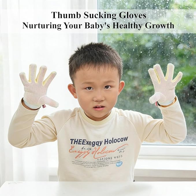 Thumb Sucking Guard Stop 5 Fingers Sucking Gloves for Baby Nail Biting Prevention Breathable Thumb Sucking Stopper Anti Finger Chewing Gloves for Kids (XM)