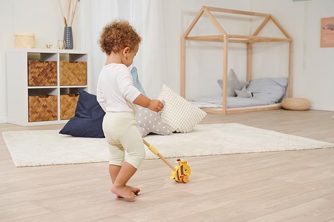 Eichhorn 100006804 - Sliding Bee Figure with Movable Wing, Handle Length 50 cm, Silent Silicone Wheels, Made from 100% FSC Certified Beech Wood, from 1 Year