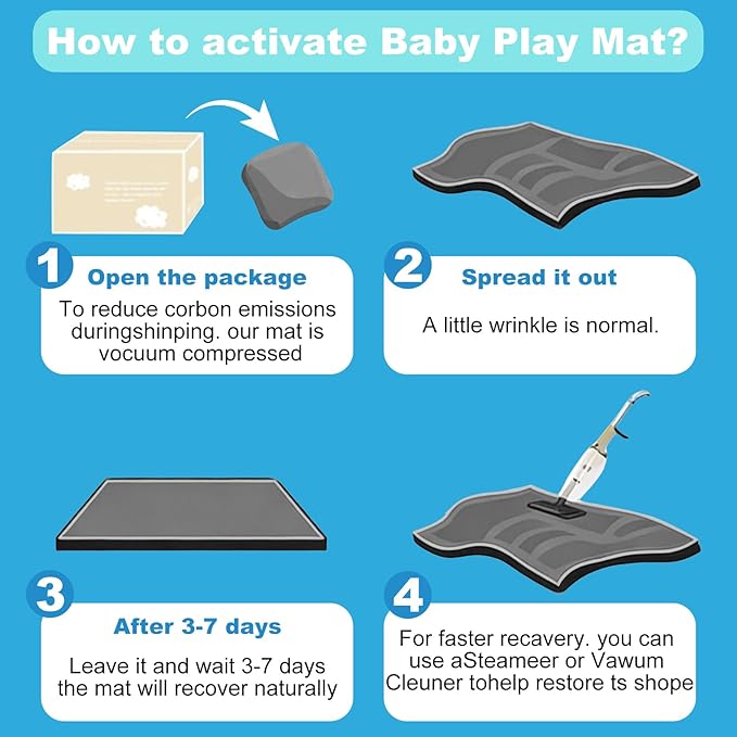 1.3" Thick Baby Play Mat for Floor, Elasti-Foam 50x50 Playpen Mat, Water Repellent Ultra Soft Coral Velvet Tummy Time Crawling Mats for Kid Toddlers Infants, Non-Slip Backing Safe for Crawling Ocean