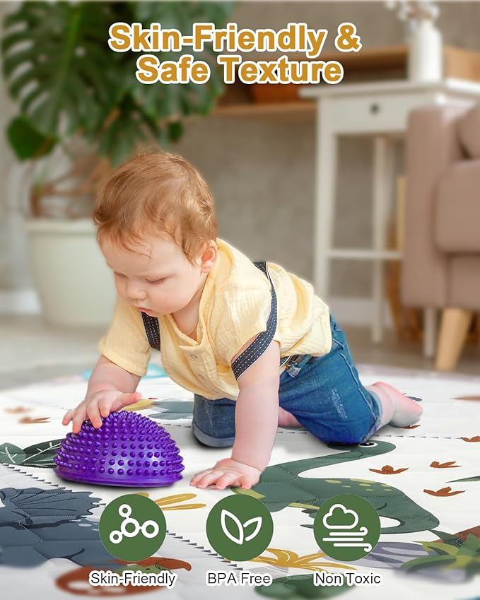 TINYHARBO Premium Foam Baby Play Mat 50x50, 4 Developmental Zones Play Mat with Removable & Machine Washable Cover, Extra Thick Padding Playpen Mat, Easy to Clean for Infants, Toddlers & Babies