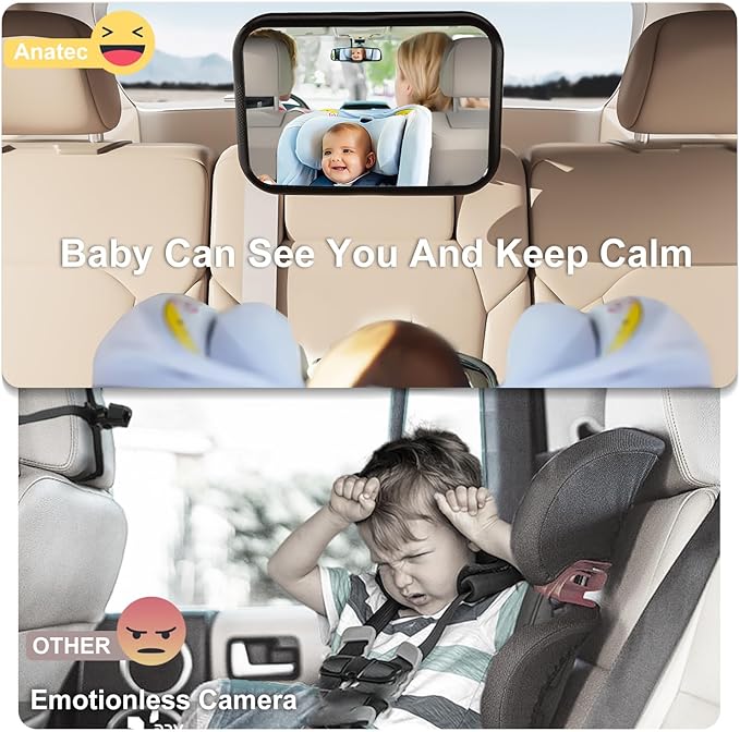 Baby Car Mirror, Rear Facing Car Seat Mirror for Infant Newborn with Hook Clip Design, Non-Shaking Wide Crystal View Shatterproof Crash Tested Adjustable